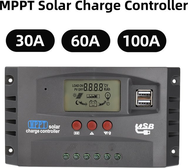 diymore MPPT Solar-Laderegler mit Last-, Dual-USB- und LCD-Anschluss für 12V und 24V Solarpanels - Bild 1