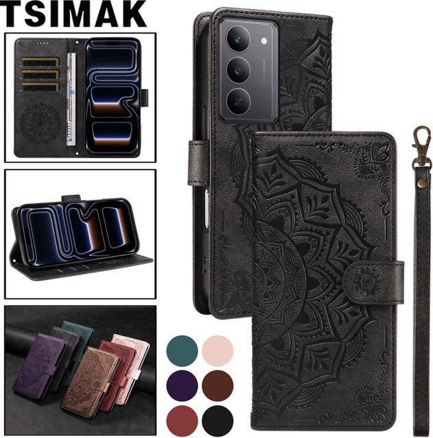 Leder Flip-Wallet Hülle für Realme C73 C71 C75 C75x C51 C53 C55 C61 C63 C65 C67 C12 C15 C25 C30 C31 C33 C35 C85 Pro 4G 5G in Schwarz oder Lila - Bild 1
