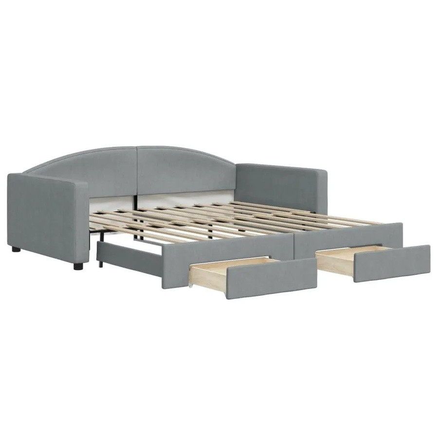 vidaXL Ausziehbares Tagesbett mit Schubladen in Hellgrau, Polsterbett mit Schaumstofffüllung, B/T/H: 110 x 200 x 75 cm - Bild 2