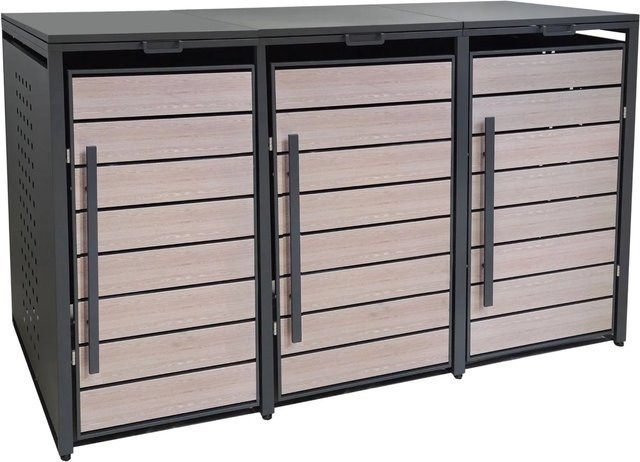 osoltus BoxyWood3 Mülltonnenbox aus Metall für 3 Mülltonnen, Farbe: Anthrazit, B/H/T: 118 x 196 x 80 cm - Bild 1
