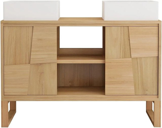 Vente-unique Doppelwaschtisch Mataram aus Teakholz in Naturfarben Hell, B/T/H: 120 x 50 x 80 cm - Bild 1