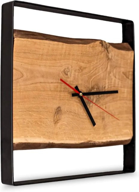DELUKE Wanduhr aus Eichenholz und Stahlrahmen in Eiche Braun, geräuschlos, Industrial Design, B/H: 37 x 37 cm - Bild 1