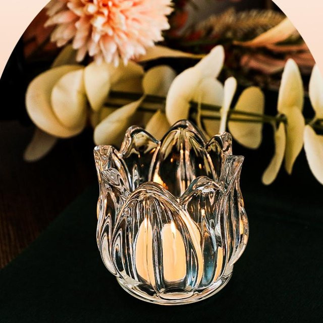 Yiran Furniture Kerzenhalter aus Glas im Tulpenstil in Transparent für Teelichter - Bild 1