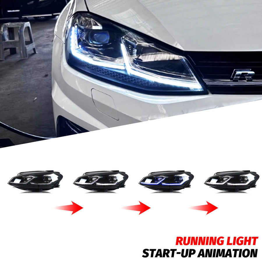 LED-Scheinwerfer Frontlampen-Baugruppe für Volkswagen VW Golf MK7 VII TSI TDI Variante Halogen 2017–2020 in Schwarz - Bild 4