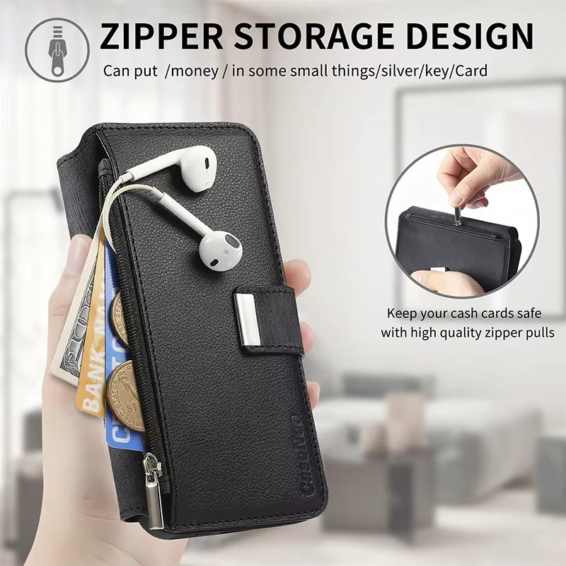 Leder-Magnetetui mit Mehrfach-Kartenfach für Samsung Galaxy S26 S25 S24 S23 S22 Plus Ultra FE Edge in Schwarz - Bild 4