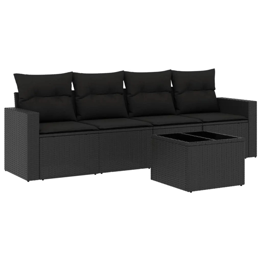 vidaXL 5-tlg Garten-Sofagarnitur in L-Form aus schwarzem PE-Rattan mit Kissen und Tisch - Bild 2