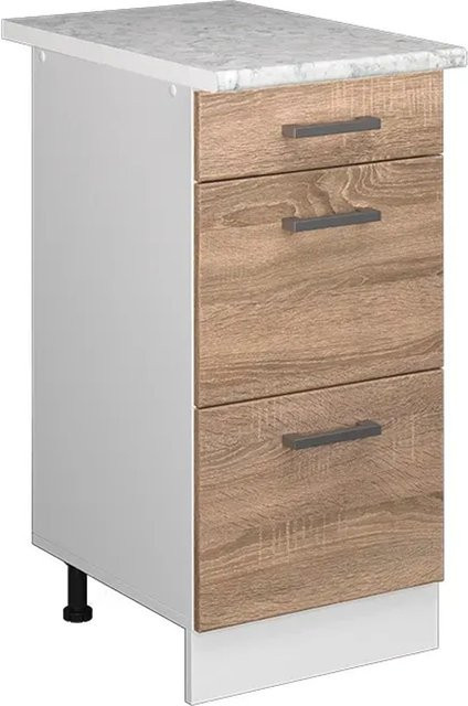Vicco Küchenunterschrank R-Line Sonoma Weiß mit Schubladen und Marmor-Optik Breite: 40 cm, Höhe: 60 cm, Tiefe: 55 cm - Bild 1