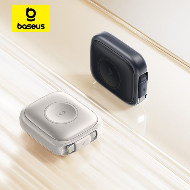 Baseus 100W USB-C Schnellladekabel mit integrierter E-Watch Wireless-Ladefunktion für iPhone und MacBook in Schwarz und Beige - Bild 1