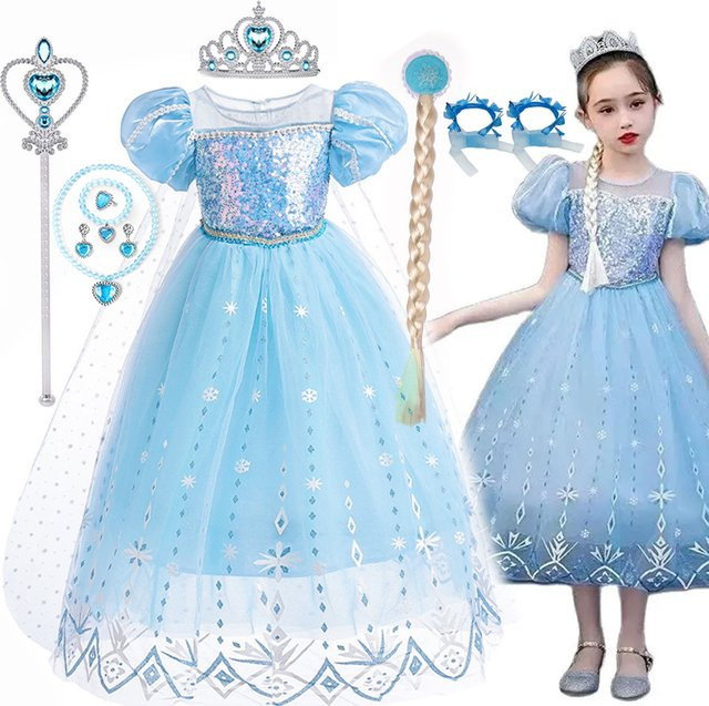 MESOQ Frozen Die Eiskönigin Elsa Kostüm Prinzessinnenkleid, Weißes Pailletten-Karnevalskleid, Textil - Bild 1