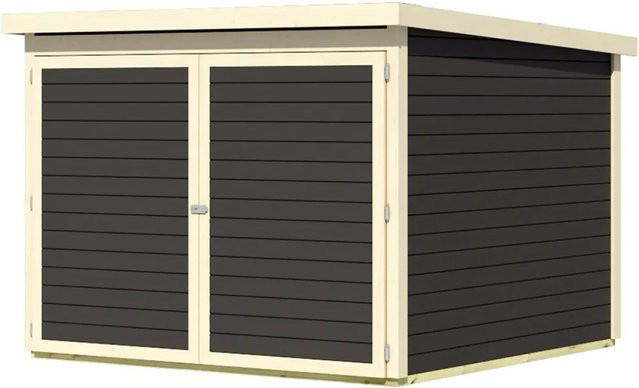 Karibu Fahrradgarage aus nordischem Fichtenholz in Terragrau mit Flachdach und vormontierter Tür, B/H/T: 226 x 167 x 212 cm - Bild 1