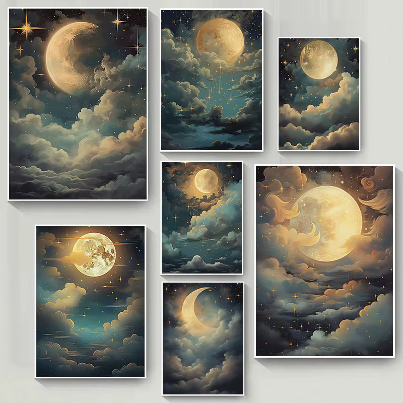 Potdemiel Wandkunst Leinwandbild Fantasy Art Vollmond und Sternenhimmel im Baiyun Comic Style für dein Wohnzimmer - Bild 2
