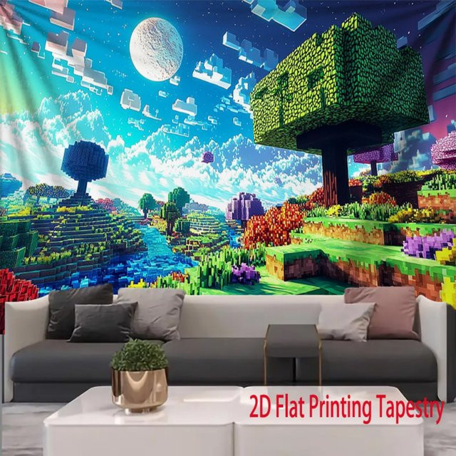 VIKAMA Anime Pixel Art Wandteppich mit Cartoon-Landschaftsdruck in Multicolour, Retro Wandbehang für Schlafzimmer und Wohnzimmer, B: 60 cm, H: 40 cm - Bild 1