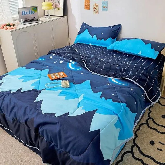 Super Six Sommersteppdecke im Prinzessinnen-Stil mit Blumen-Cartoon, Blau, B/H: 150 x 200 cm - Bild 1