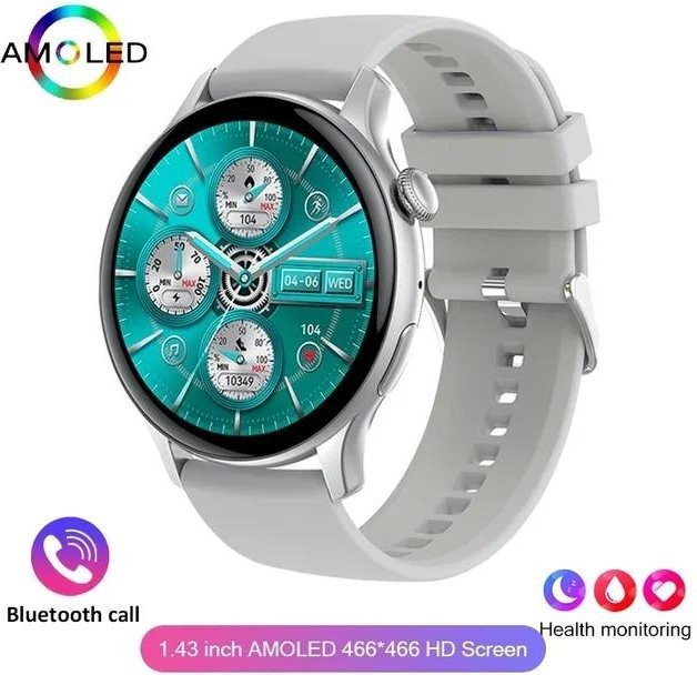 Lucky Start Smartwatch für Damen mit 1,43 Zoll HD AMOLED Bildschirm, NFC, Bluetooth, GPS und Health Monitor, Farbe: Silber - Bild 1
