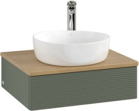 V&B Waschtischunterschrank Antao mit Frontstruktur in Eiche Honig lackiert, B: 60 cm, T: 50 cm, H: 50 cm - Bild 1