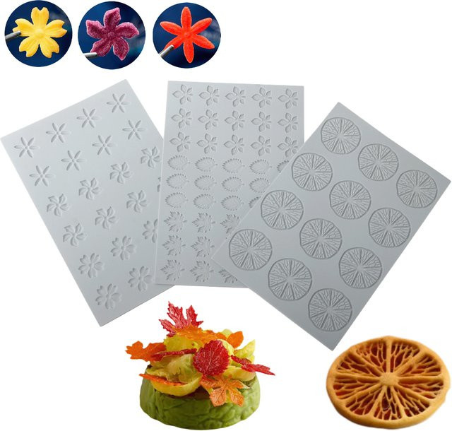 SHENHONG Silikonbackmatte mit Zitronen-, Blumen- oder Blatt-Design in Weiß, runde Silikonunterlage für Dessert-Dekorationen und Schokoladenstückchen, Durchmesser: 29,6 cm - Bild 1