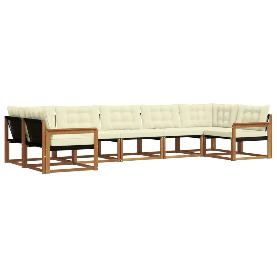 vidaXL Outdoor-Sofagarnitur 7-teilig aus Akazienholz mit Textilene und Kissen in Beige und Weiß - Bild 2