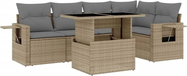 vidaXL 6-teilige Garten-Sofagarnitur aus Poly-Rattan mit Kissen in Beige-Grau - Bild 1