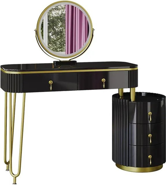 Vicco Schminktisch Charlène in Schwarz mit Hollywood LED-Spiegel, Breite: 100 cm, Tiefe: 40 cm, Höhe: 79 cm - Bild 2