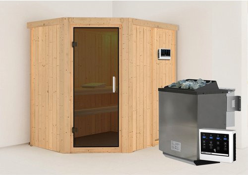 Karibu Sauna Vijandi Bio-Kombi-Sauna für 3 Personen mit 9 kW Saunaofen und externer Steuerung, beige - Bild 1