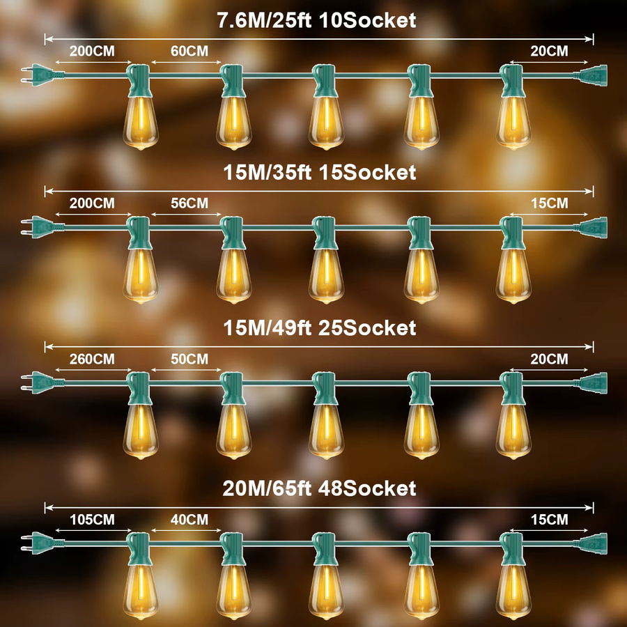 Grensk Bruchsichere Outdoor-Lichterkette aus Kunststoff in Transparent mit Warmweißem Licht, E12 Fassung, 1 W, Wasserdicht für Garten, Hochzeit und Party - Bild 5