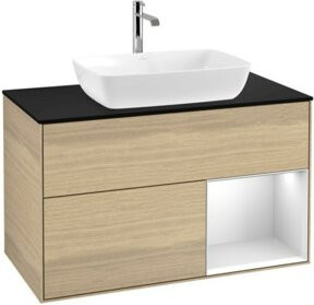 V&B Waschtischunterschrank Finion 100 in Weiß lackiert mit Eichenregal - Bild 1