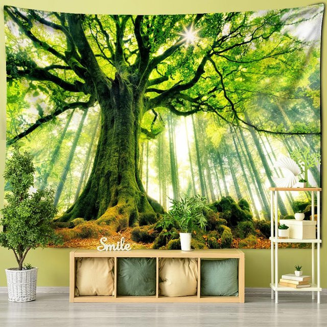 Wandteppich im Boho-Stil mit Wald- und Naturlandschaft, grün, B x H: 95 x 70 cm - Bild 1