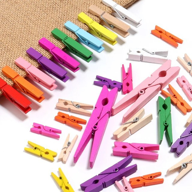 Bunte Holzklammern in verschiedenen Größen für DIY-Projekte, Fotos und zum Nähen, Multicolor - Bild 1