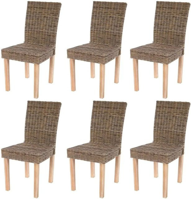 6er-Set MCW Esszimmerstühle Littau aus Massivholz und Kubu-Rattan in Braun - Bild 2
