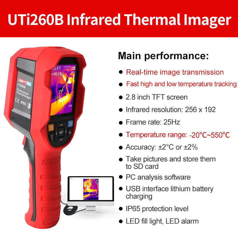 UNI-T Wärmebildkamera UTI260B+ in Rot mit 256 x 192 Pixeln zur Prüfung von PCB-Schaltungen und Fußbodenheizungsrohren - Bild 6