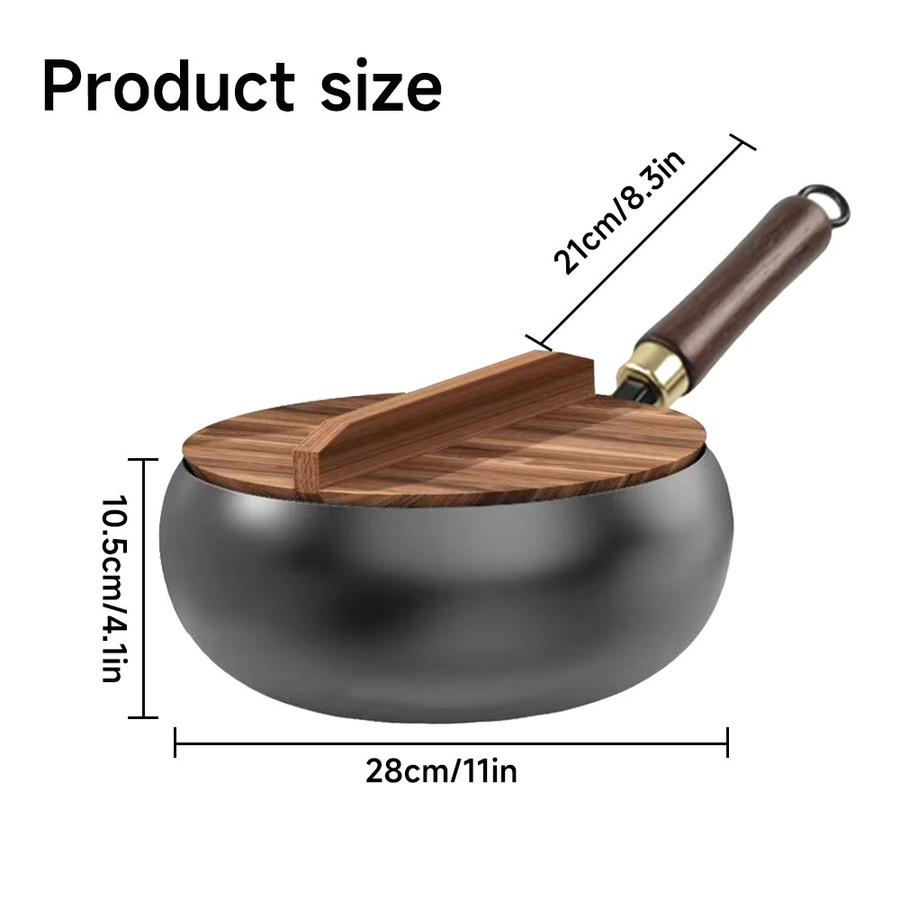 ELOOLE Unbeschichteter Wok aus Carbonstahl mit Glasdeckel, Schwarz, Durchmesser: 24 cm - Bild 5