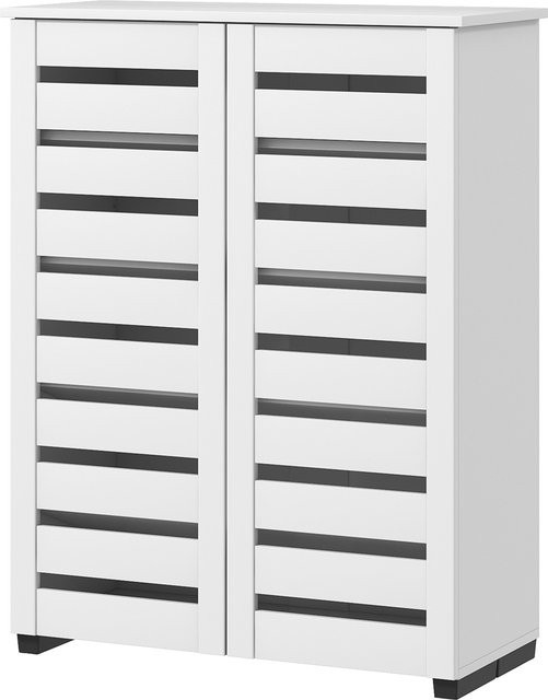 Aosom HOMCOM Schuhschrank mit 5 Ebenen und 4 verstellbaren Regalen, moderne Schuhbank aus Holz mit Lamellentüren, Weiß, B/T/H: 76 x 33 x 98 cm - Bild 1