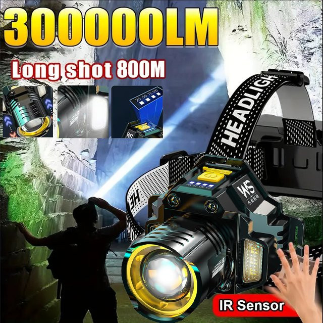USB wiederaufladbare Stirnlampe mit Bewegungsmelder und Zoom in Schwarz - Bild 1