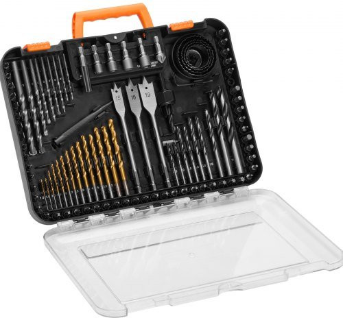 VEVOR 100-teiliges Bohrerset und Schrauberbit-Set in Schwarz für Holz, Metall und Zement inklusive Tragkoffer - Bild 1
