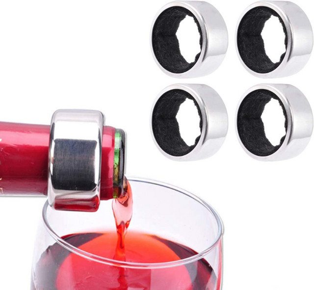 Wein-Tropf-Stopp-Ring aus Edelstahl in Silber als auslaufsicherer Weinkragen zur Vermeidung von Überlauf und Tropfen - Bild 1