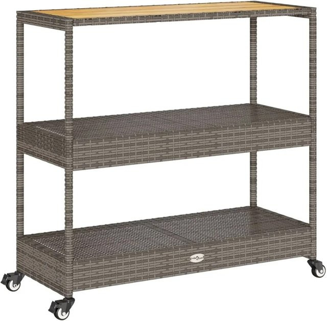vidaXL Barwagen mit 3 Böden aus Poly-Rattan und massivem Akazienholz in Grau-braun - Bild 1