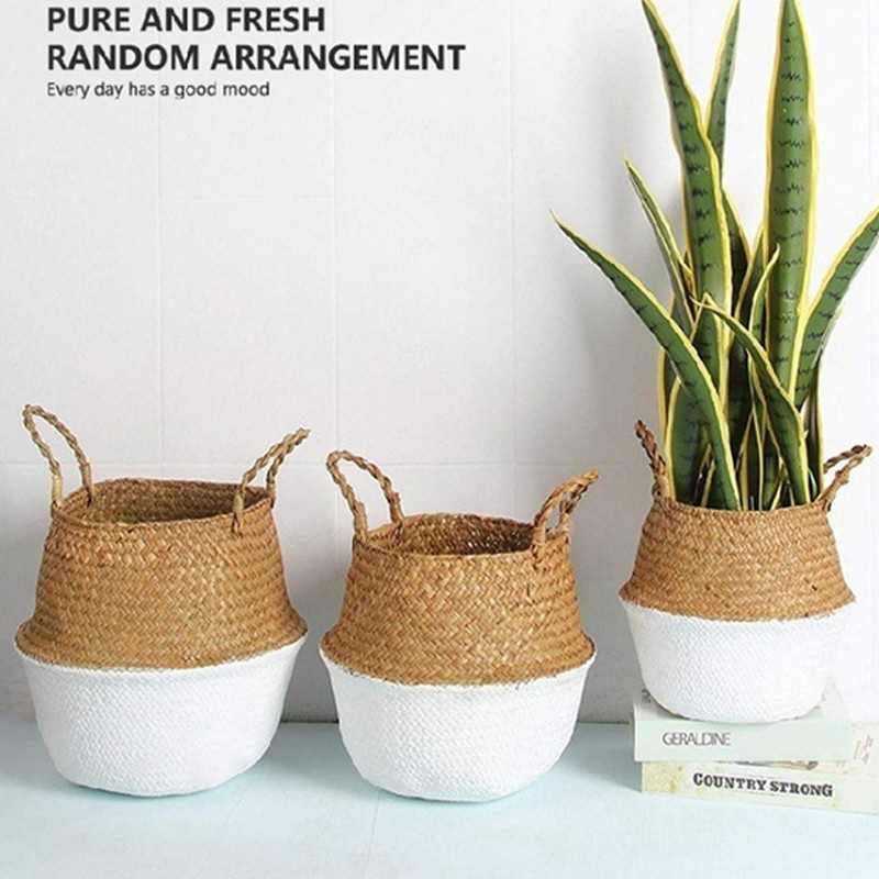 Faltbarer Rattan-Aufbewahrungskorb im Boho-Stil für Pflanzen und Organizer, Farbe: Weiß, Größe: XS - Bild 4