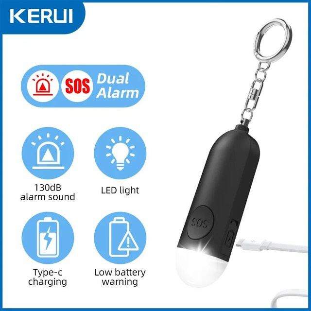 Fuers Wiederaufladbarer persönlicher Sicherheitsalarm mit 130dB Notfall-Selbstverteidigung, LED-Licht und Schlüsselbund für Frauen, Kinder und Senioren - Bild 1