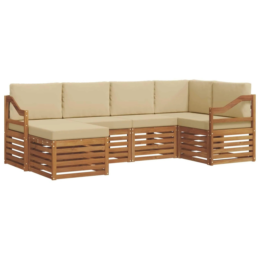 vidaXL Sofagarnitur 6-teilig aus Massivholz Akazie in Natur und Beige mit Polsterung und L-Form - Bild 2