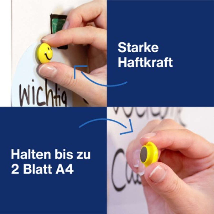 Magnetoplan Magnet Smiley in Gelb, 8 Stück, Durchmesser: 20 mm - Bild 3