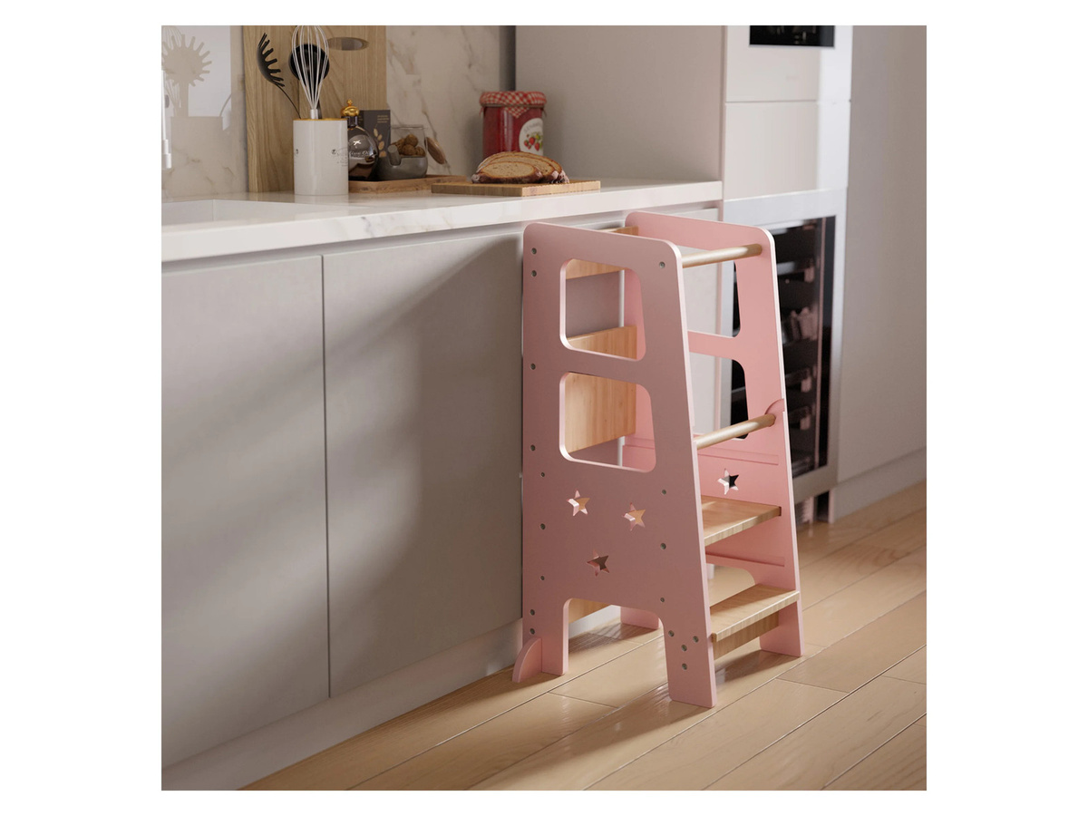 Juskys Lernturm Henny Stehhilfe aus Holz in Rosa, 3-fach höhenverstellbar, B/T/H: 90 x 44 x 40 cm - Bild 2