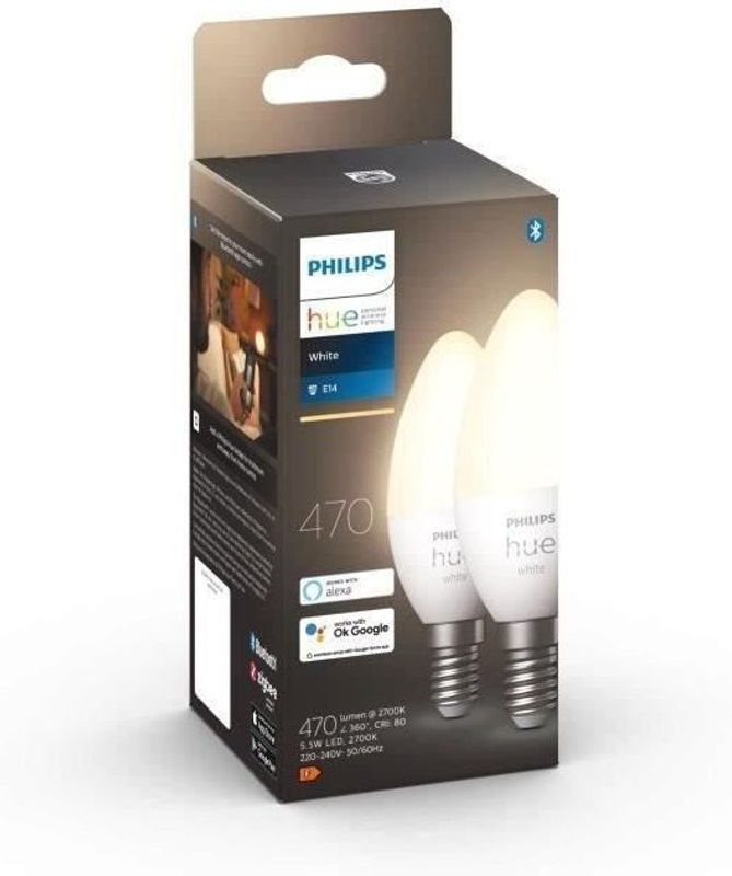 Philips Hue White E14 Bluetooth LED-Kerzen 2er-Set, Weiß - Bild 2