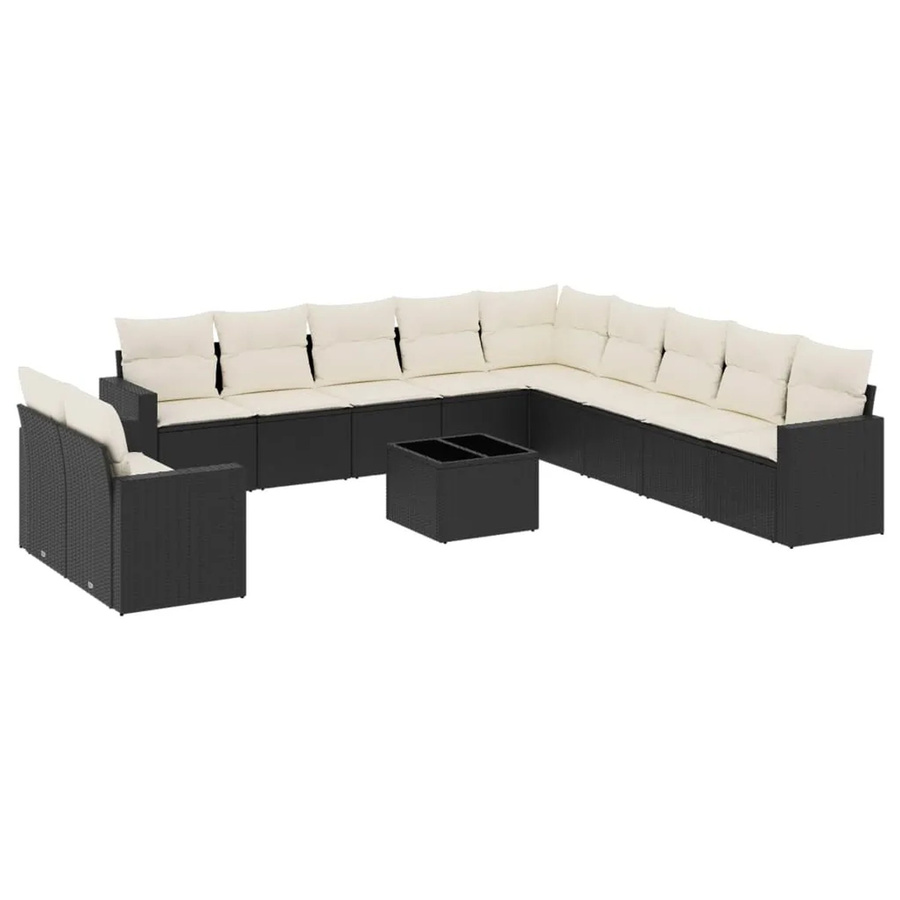 vidaXL 12-tlg. Garten-Sofagarnitur in L-Form aus schwarzem Poly-Rattan mit Kissen und pulverbeschichtetem Stahlgestell - Bild 2