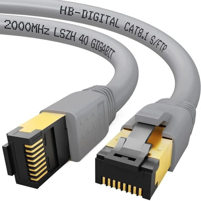 hb-digital Patchkabel CAT 8.1 LAN Kabel RJ45 S/FTP PimF LSZH Grau, Länge: 1 m - Bild 1