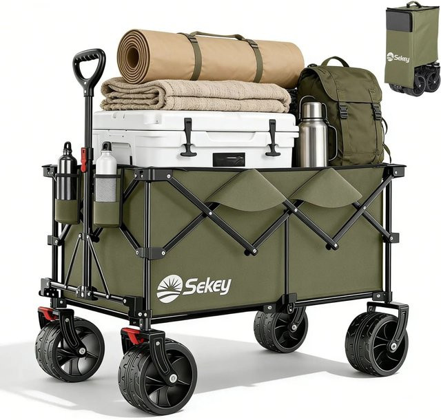 Sekey XXL Plus Bollerwagen faltbar mit All-Terrain-Rädern, Tragkraft 200 kg, Volumen 200 l, Olivgrün - Bild 1