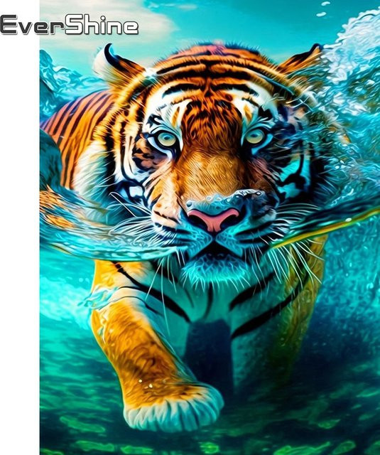 EverShine Diamant-Stickerei Tiger DIY-Heimdekoration mit quadratischen Steinen, Mehrfarbig, Breite: 30,0 cm, Höhe: 20,0 cm - Bild 1