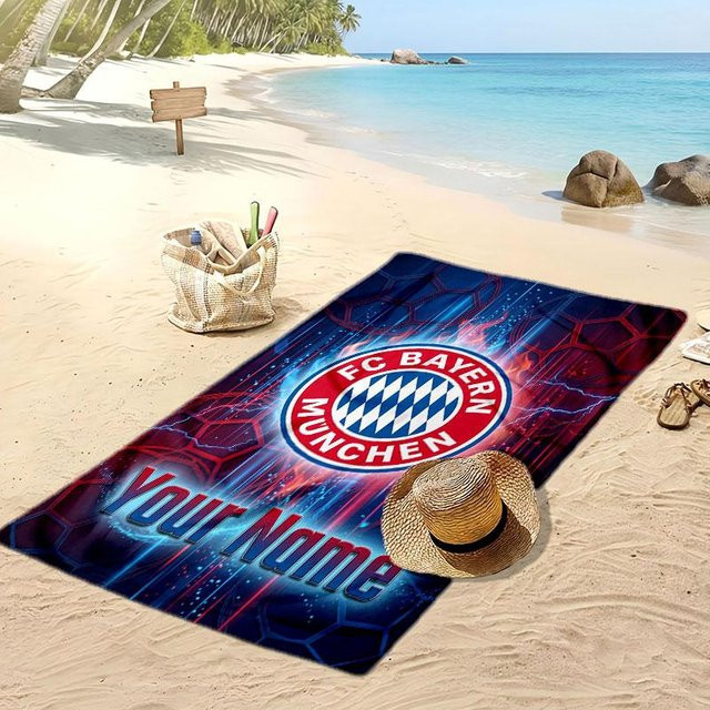 Personalisierbares FC Bayern München Strandtuch mit individuellem Namen, mehrfarbig, B/B: 80 x 160 cm - Bild 1