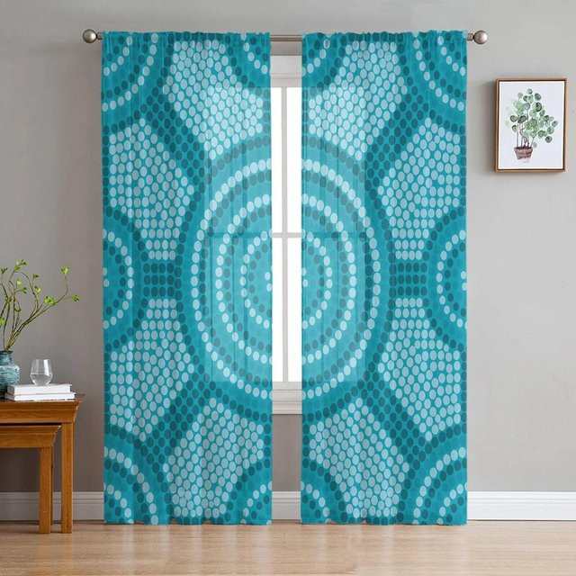 Moderne transparente Tüllgardine von A Family Of Home Textiles in Blau mit grafischem Druck, Breite: 135 cm, Höhe: 160 cm - Bild 1