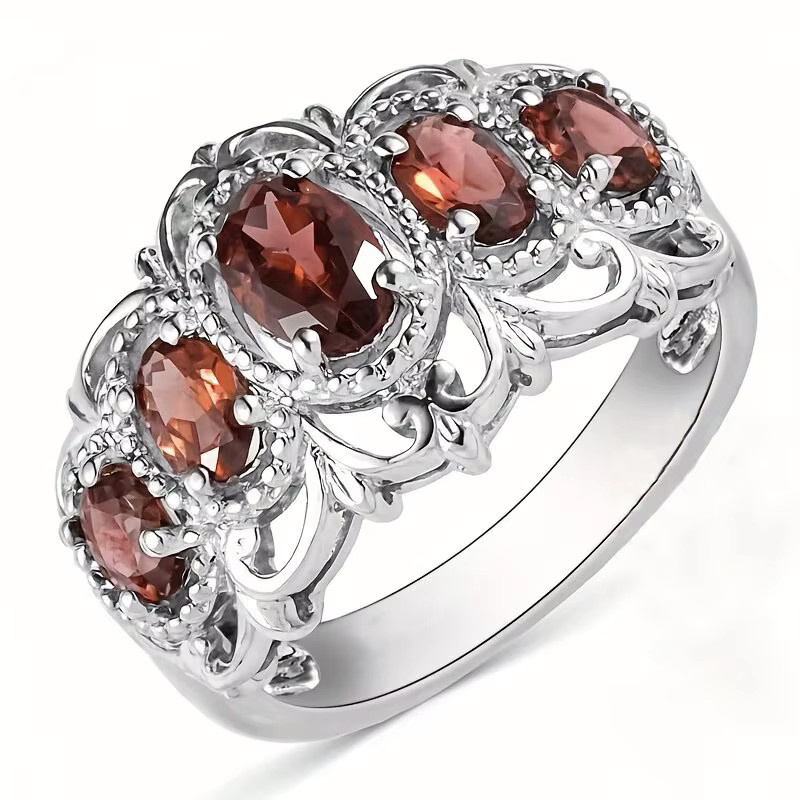 Huitan Ring, Kronen-Design, roter Zirkonia, Silber, Damen - Bild 3