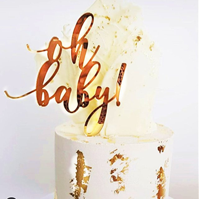 WOHLTAO Tortendekoration Oh Baby Happy Birthday Tortenaufsatz aus Acryl in Gold und Pink - Bild 1